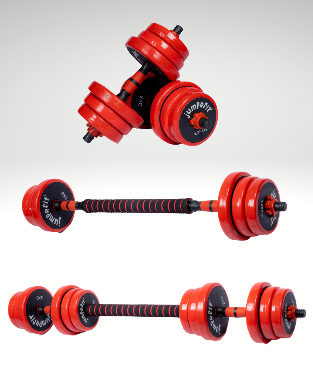 Jumprfit Adjustable Dumbbell and barbell Set - 20 kg (Red)