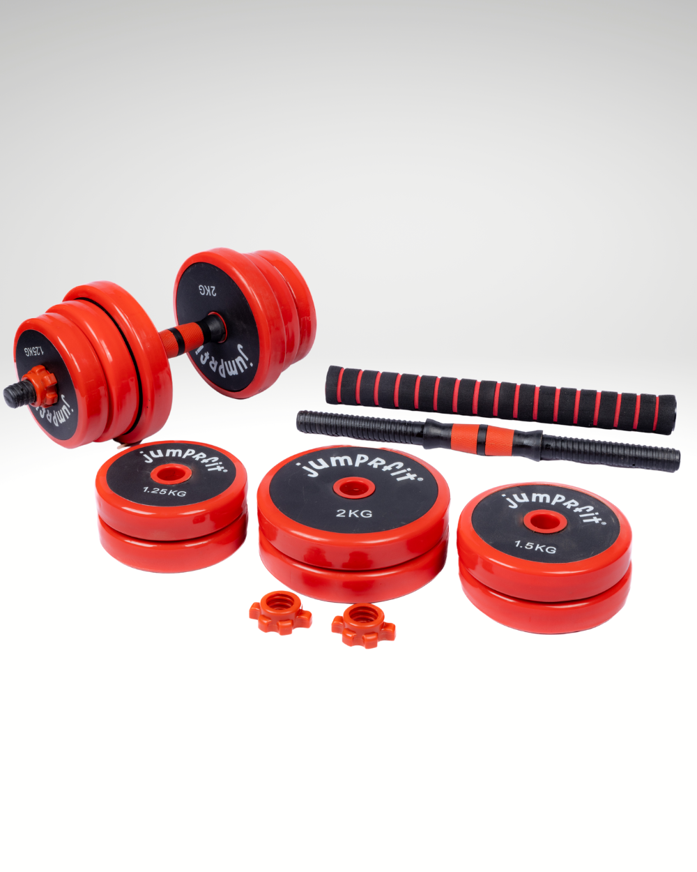 Jumprfit Adjustable Dumbbell and barbell Set - 20 kg (Red)
