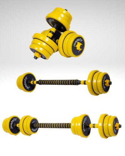 Jumprfit Adjustable Dumbbell and barbell Set - 20 kg (Yellow)