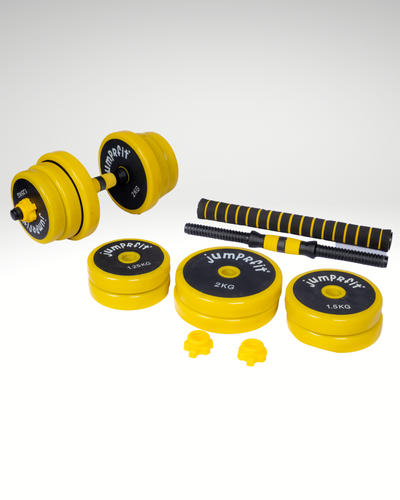 Jumprfit Adjustable Dumbbell and barbell Set - 20 kg (Yellow)