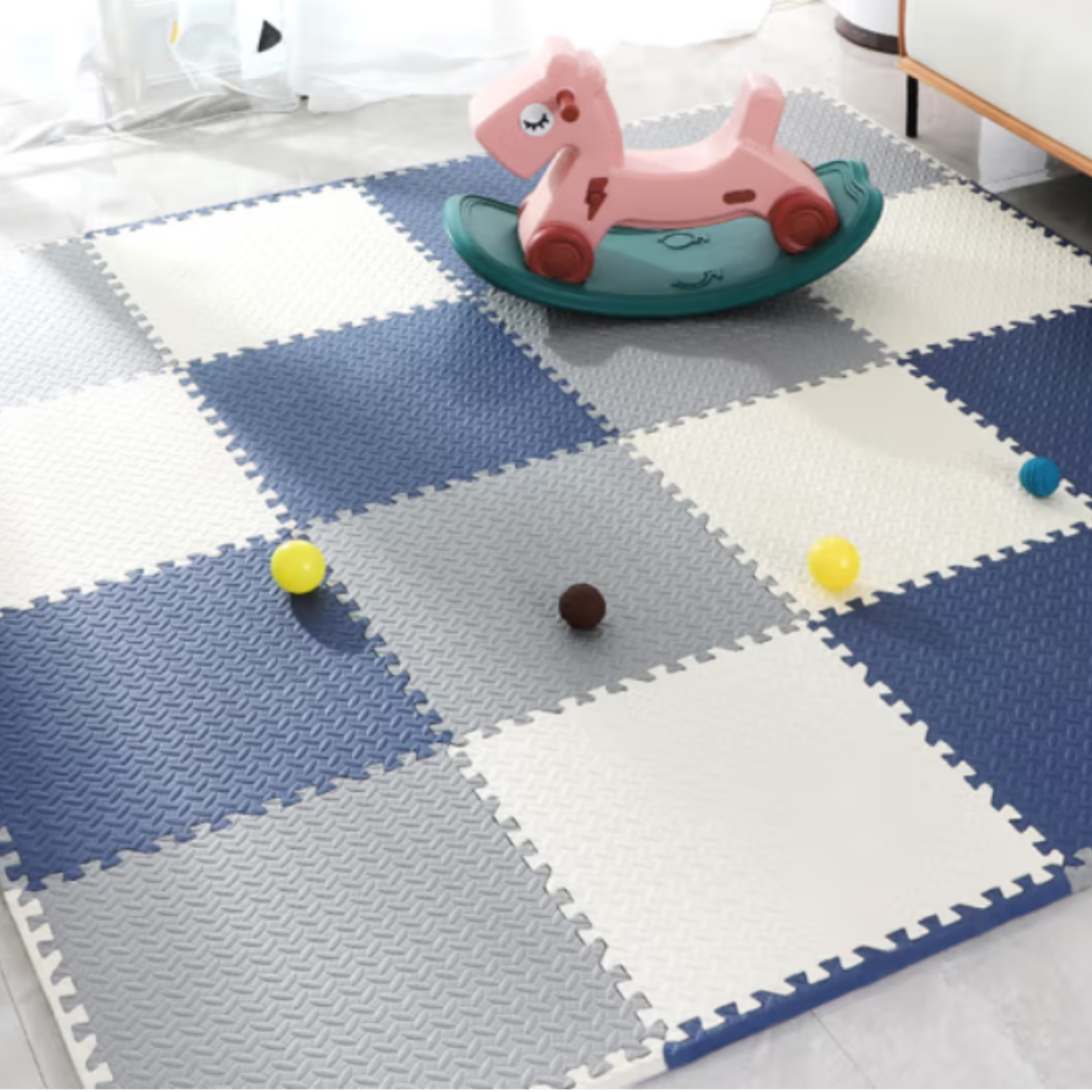 Interlocking EVA Floor Mat - Navy Blue, White & Grey (Set of 6pcs) - 12mm