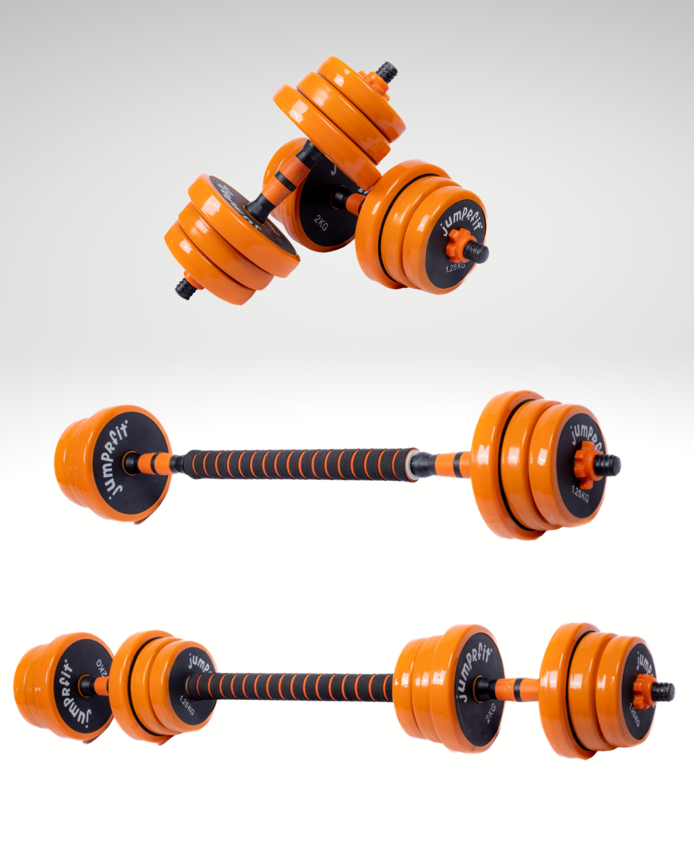 Jumprfit Adjustable Dumbbell and barbell Set - 20 kg (Orange)
