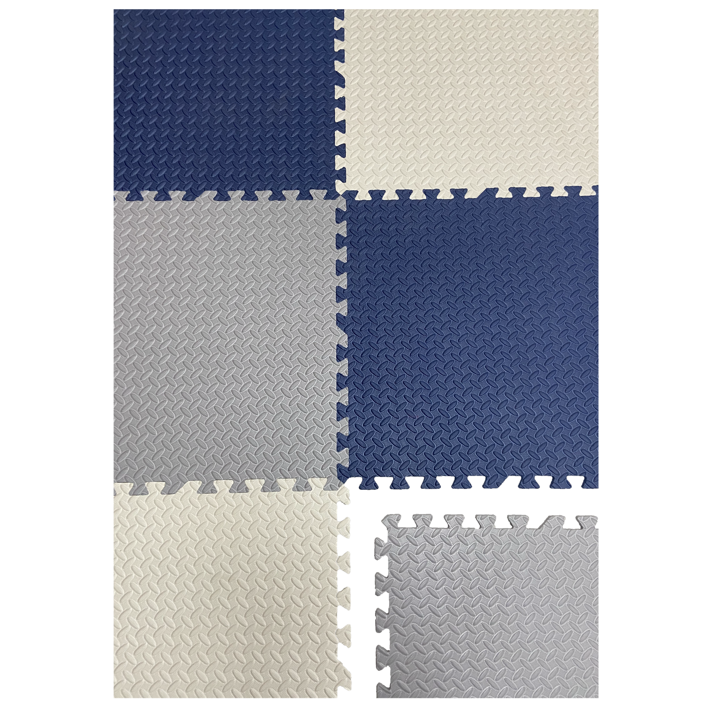 Interlocking EVA Floor Mat - Navy Blue, White & Grey (Set of 6pcs) - 12mm